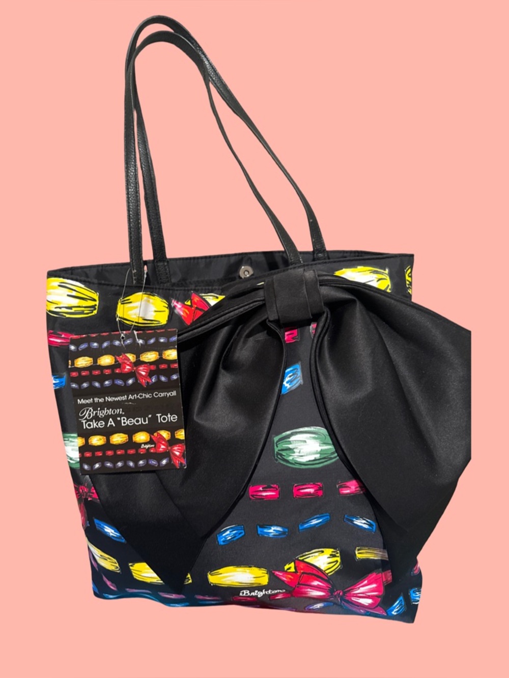 Brighton Black Multi Jewel-Print Tote with Bow